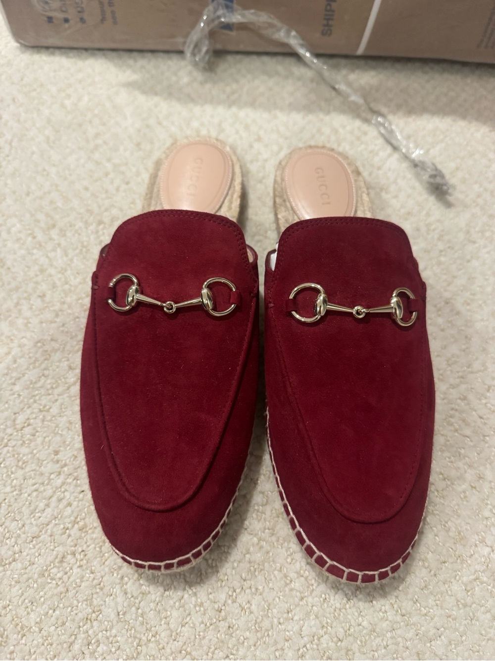 Gucci Burgundy Suede Horsebit Espadrille Mule